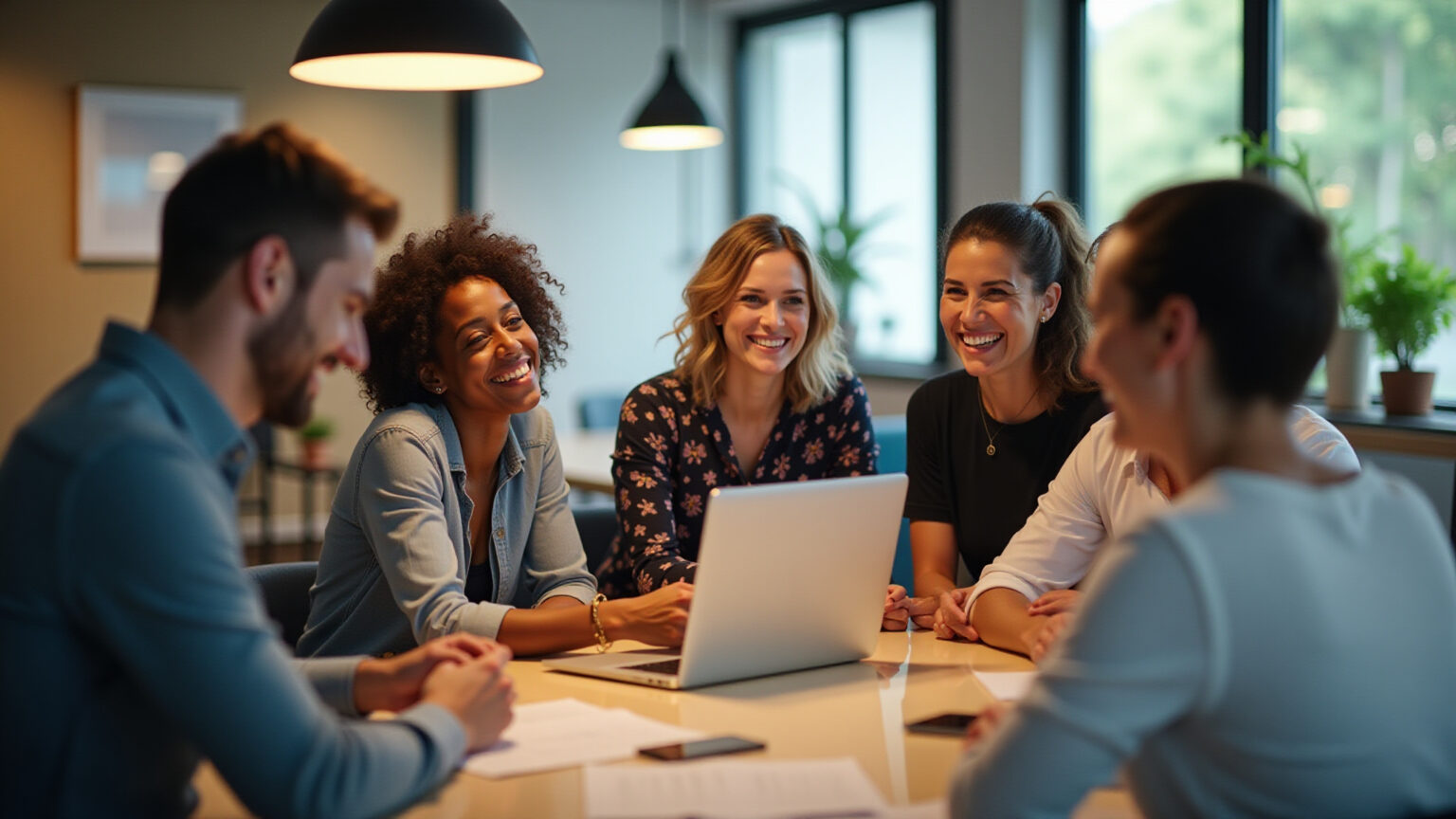Branding e Posicionamento: O Diferencial de Contar com uma Agência de Marketing Equipe diversificada de agência de marketing colaborando em escritório vibrante no Brasil.