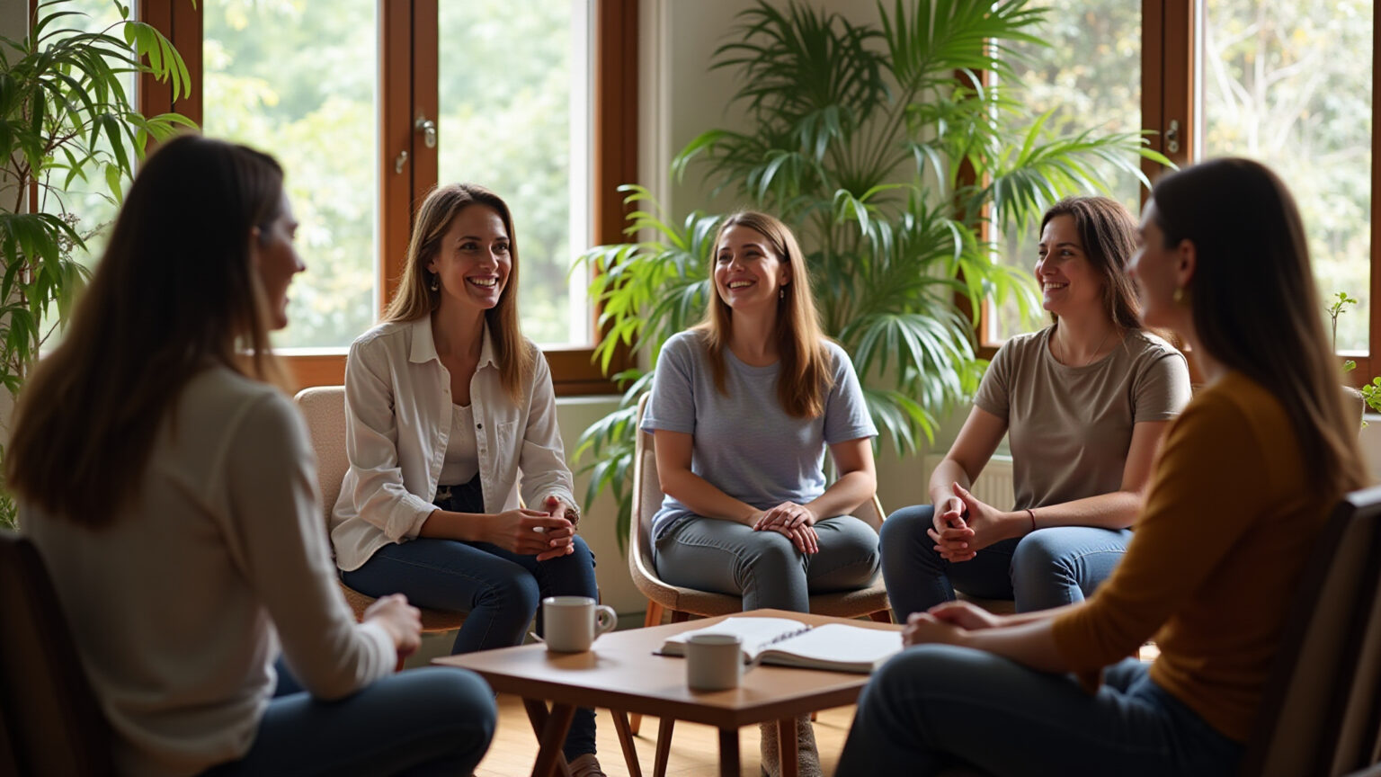 Grupo de apoio em clínica de recuperação em Guarulhos, transmitindo esperança.