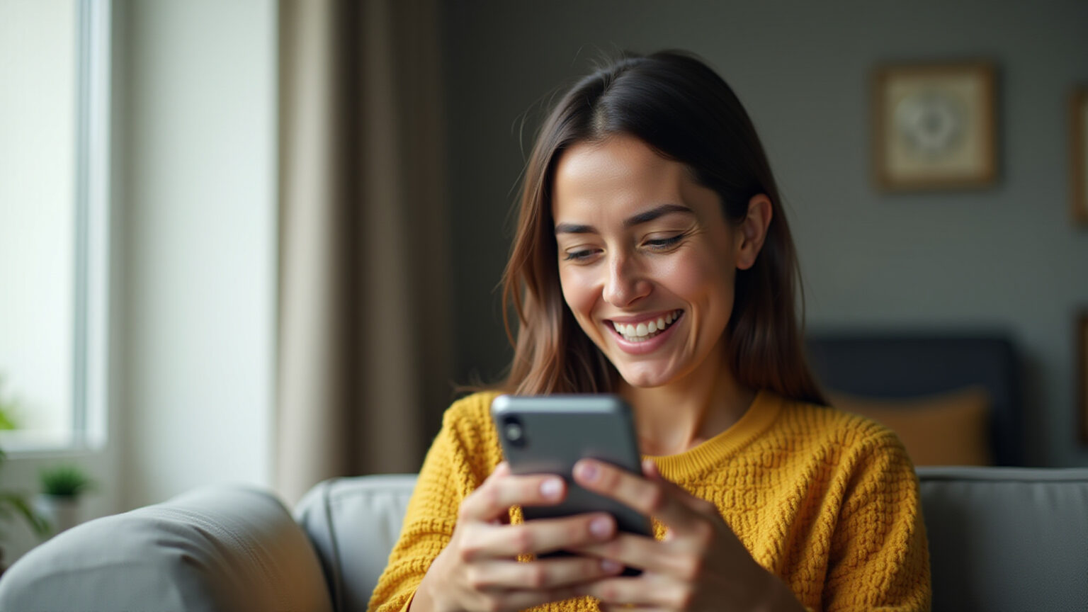 Mulher brasileira preocupada com transação bancária desconhecida no app.