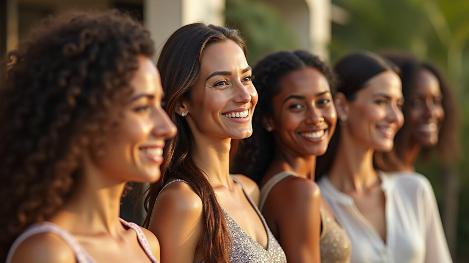 Mulheres brasileiras com cabelos fortes e brilhantes após tratamento capilar.