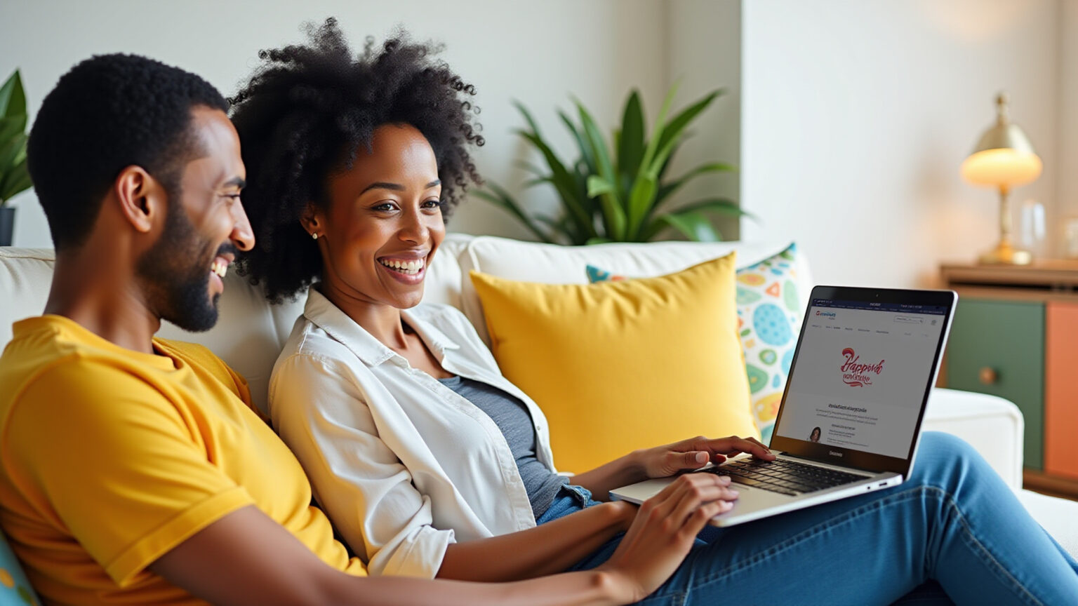 Casal brasileiro sorrindo ao contratar Hapvida Odonto online com bom preço.
