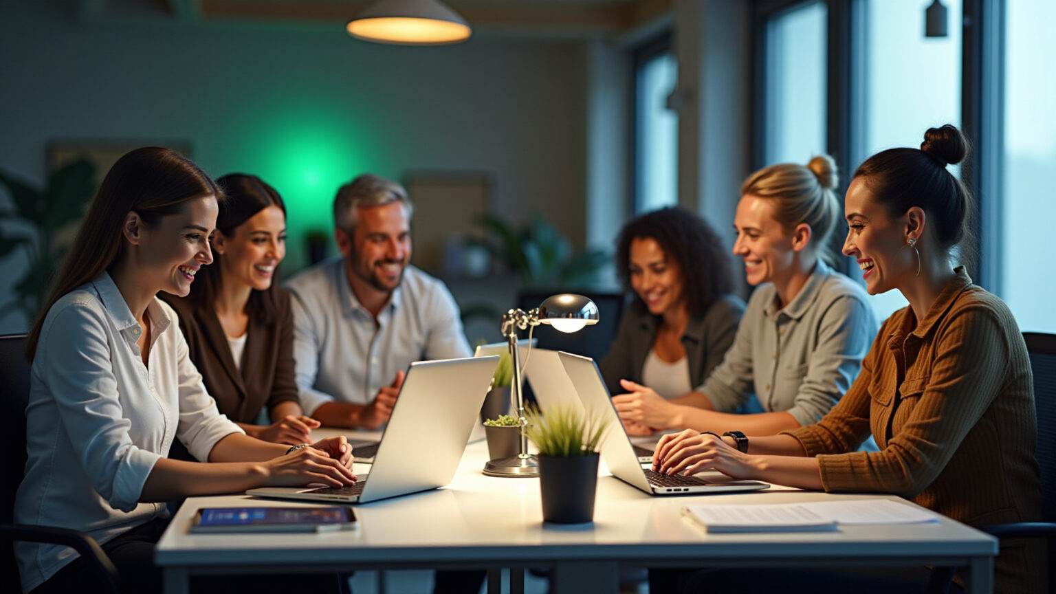 5 ferramentas que toda pequena empresa precisa dominar em 2026 (e uma delas você não está usando) Pequenos empresários brasileiros colaborando em um escritório moderno, usando tecnologia e sorrindo.