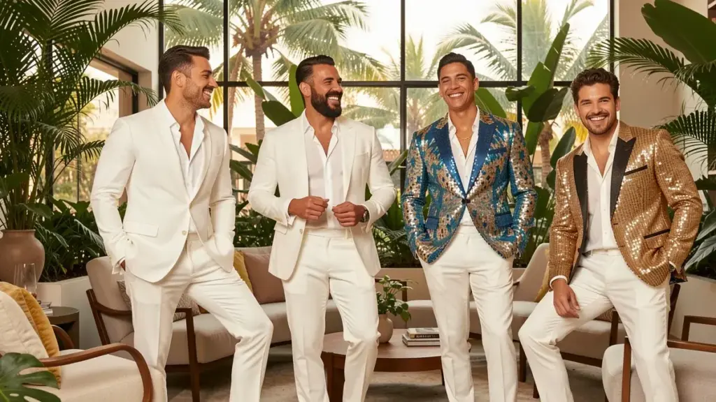 Roupa para réveillon masculina: do linho branco ao paetê, o que funciona Roupa para réveillon masculina: do linho branco ao paetê, o que funciona